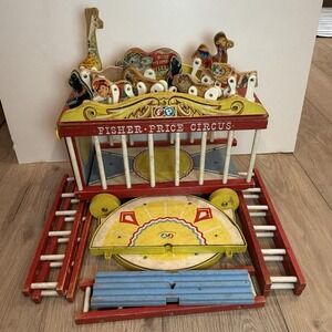 Fisher Price Wood Circus Wagon Animals Ring & Ladders -- 1960's Vintage